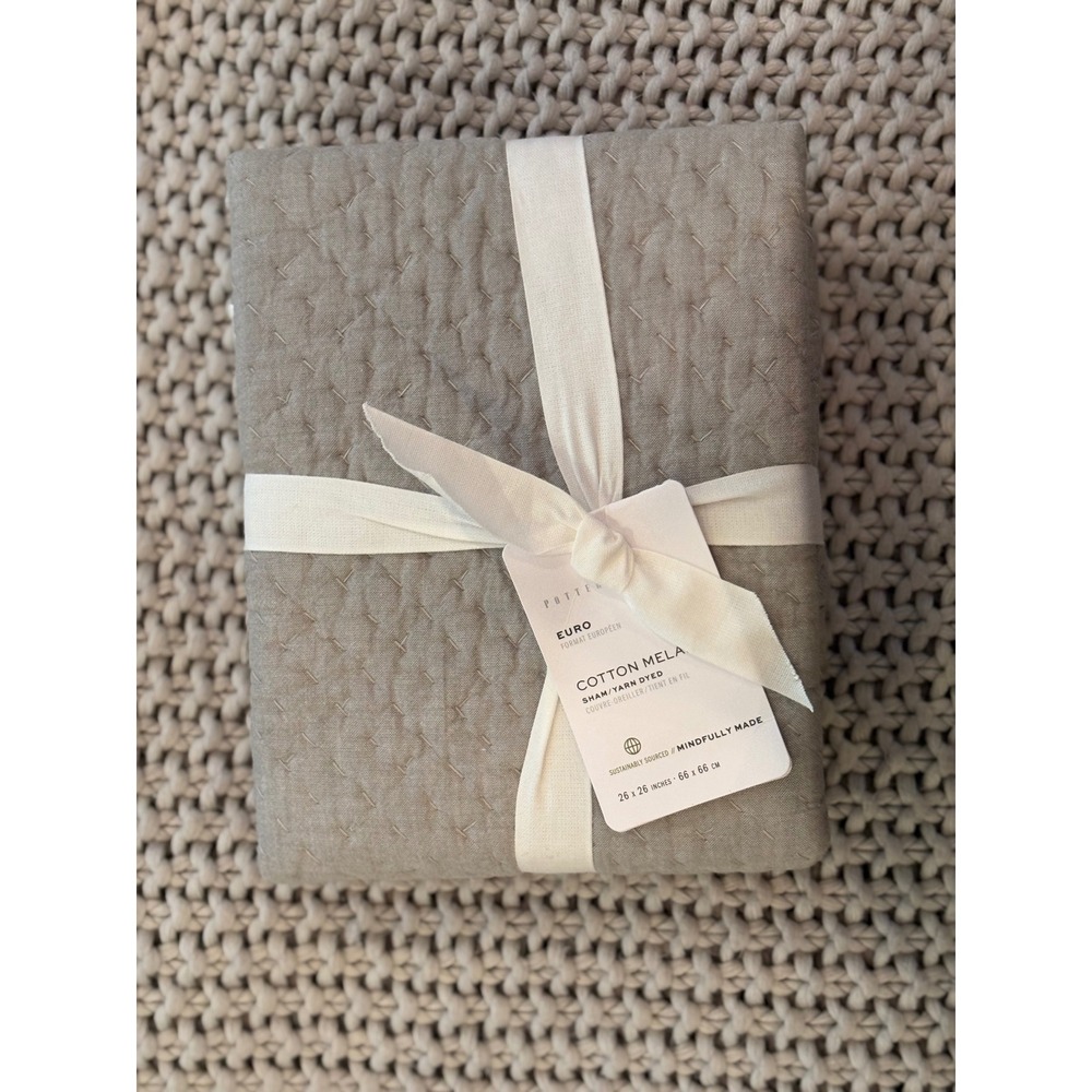 Pottery Barn Euro Sham Cotton Melange Yarn Dyed Quilted Taupe Gray 26x26 NWT